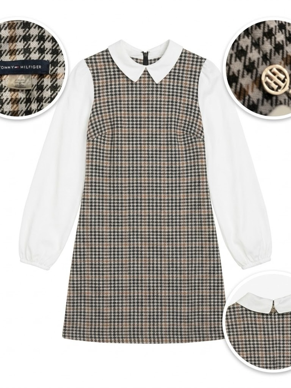 Tommy Hilfiger Children's Houndstooth & Puff-Sleeve Dress - Size 8
